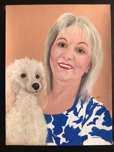 Brenda, Portrait of Amber & poodle Gracie,  pastels.jpg